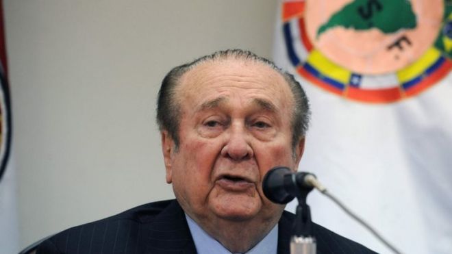 file picture April 23, 2013 ex-president of the South American Football Confederation (Conmebol) Nicolas Leoz