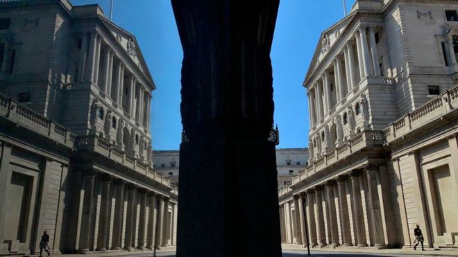 Bank of England reflected in glass