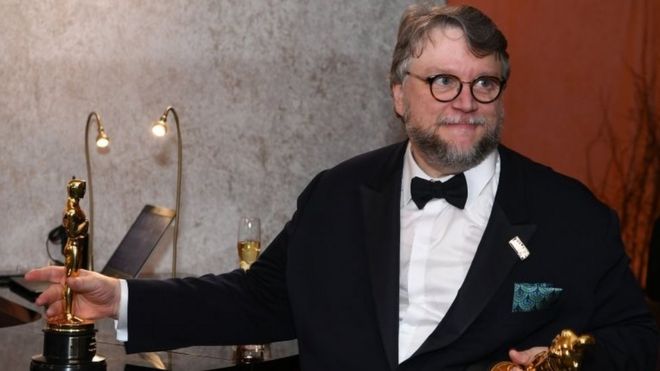 Best Director and Best Film laureate Mexican director Guillermo del Toro stands at the engraving station as he attends the 90th Annual Academy Awards Governors Ball at the Hollywood ^ Highland Center on March 4, 2018, in Hollywood, California.