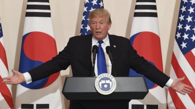 US President Donald Trump speaks at a news conference in Seoul, South Korea. Photo: 7 November 2017