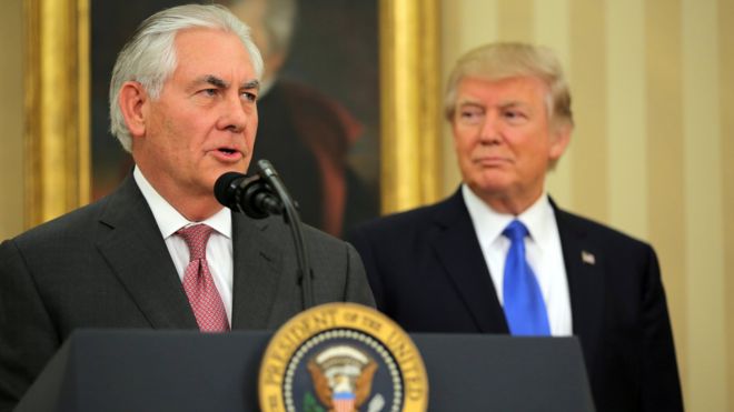 New US Secretary of State Rex Tillerson speaks after his swearing-in ceremony