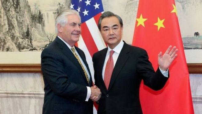 Waziri wa maswala ya kigeni nchini Marekani Rex Tillerson na mwenzake wa China Wang Yi