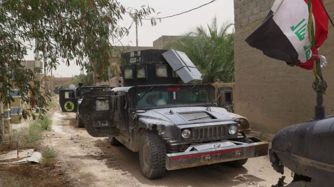 Vehicles of Iraqi Counter Terrorism Force in Falluja's southern Shuhada district (16 June 2016)