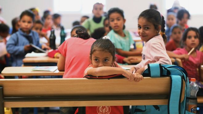 Refugee children in class