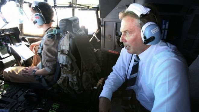 Tony Blair in a helicopter in Iraq in 2007