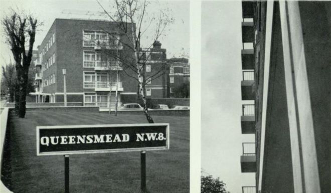 Черно-белое фото из поместья Квинсмид на севере Лондона
