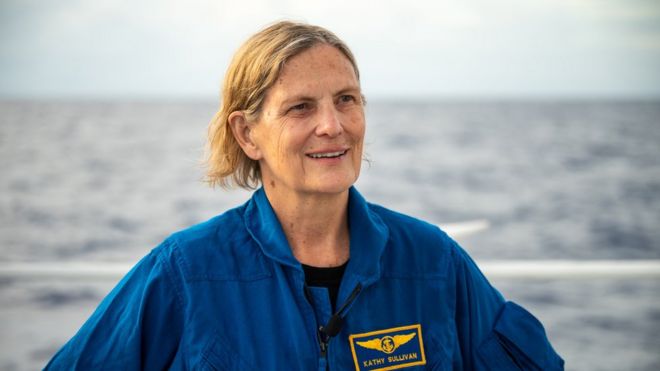 Dr Kathy Sullivan on the deck of a ship