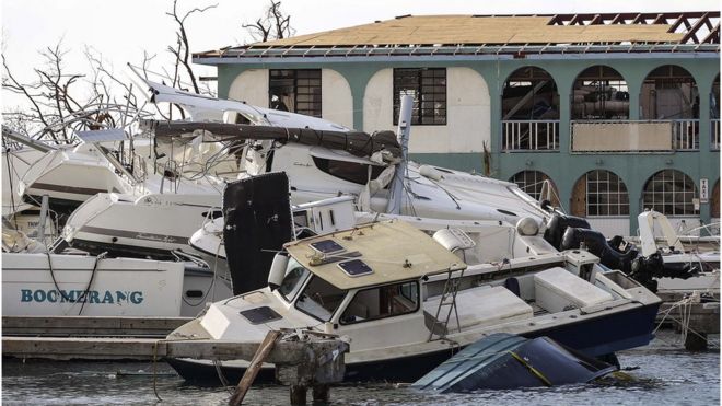 Разрушение на Британских Виргинских островах, оставленное ураганом Ирма 10 сентября 2017 года.