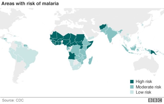 Составить карту областей с высоким, средним и низким риском малярии