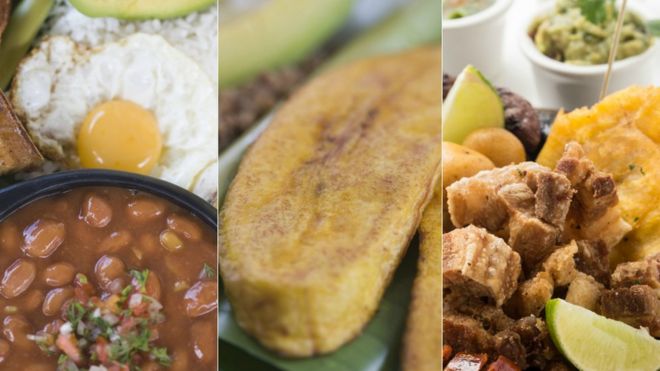 Bandeja paisa, plátanos y picada