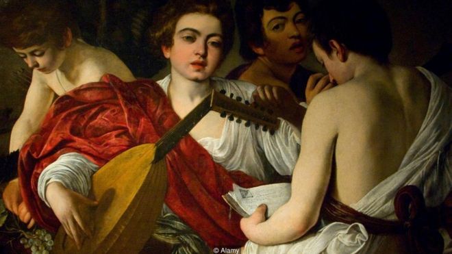 Los pintores barrocos usaba el rojo de la cochinilla en trabajos como "Los músicos" (1595) de Caravaggio.