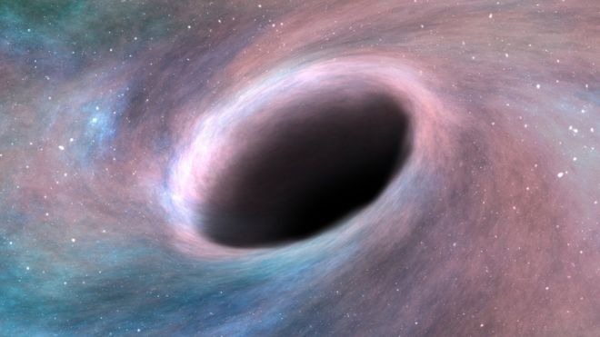 Ilustración abstracta de cómo se ve un agujero negro.