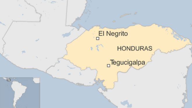 карта Гондураса с изображением столицы Тегусигальпа и Эль-Негрито