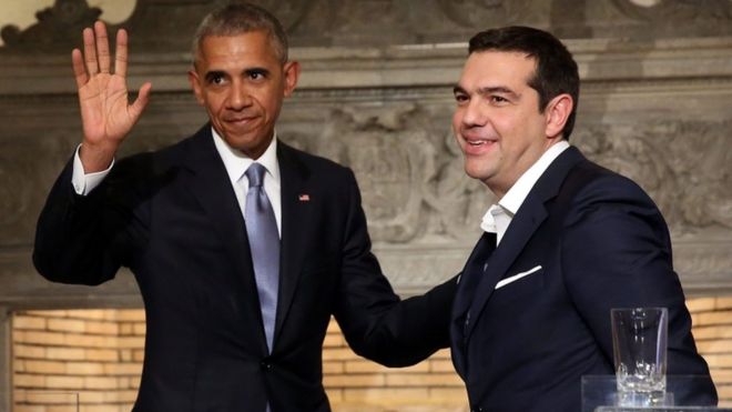 Барак Обама и Алексис Ципрас в Афинах