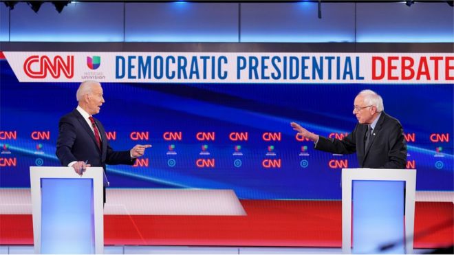 Joe Biden and Bernie Sanders at the Democratic debate