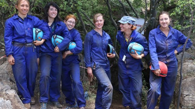 The team of scientists who were small enough to squeeze through the cave's narrow underground tunnels and into the cave system.