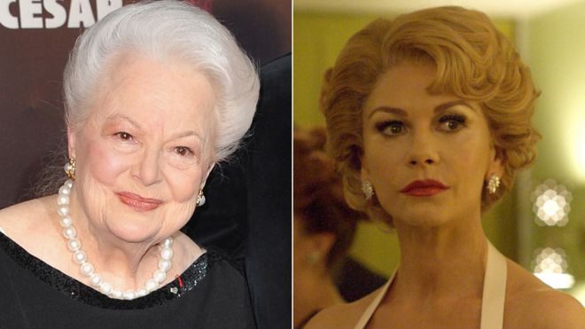 Olivia de Havilland in 2011 and Catherine Zeta Jones