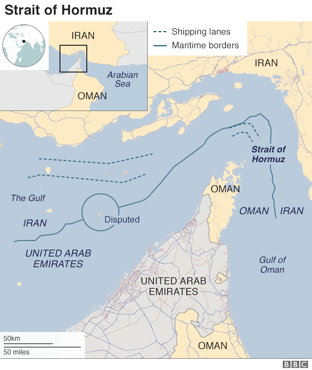 Карта с изображением Ормузского пролива