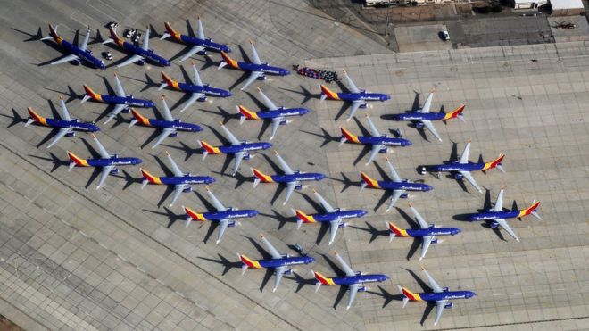 Самолет Southwest Airlines Boeing 737 MAX в Калифорнии после того, как его посадили