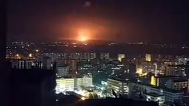 Video posted online purportedly showing a missile strike in the Damascus suburbs on 6 February 2020