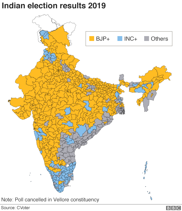 Карта результатов 2019 года в Индии
