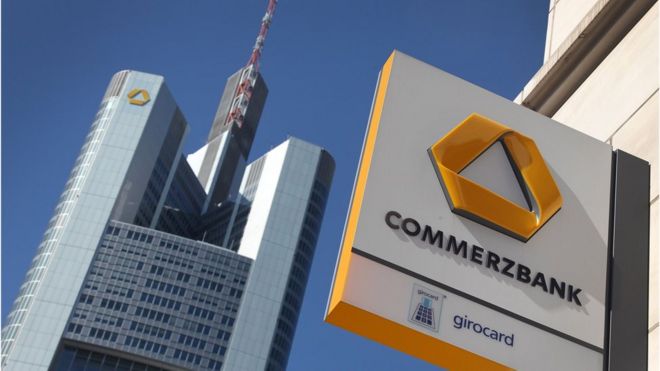 Commerzbank logo with HQ behind