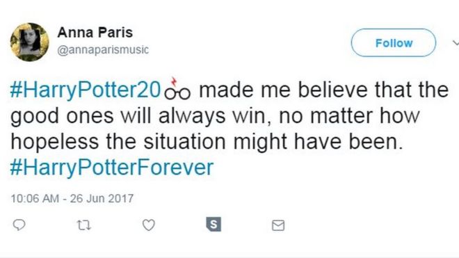 # HarryPotter20 заставил меня поверить, что хорошие всегда победят, какой бы безнадежной ни была ситуация. #HarryPotterForever