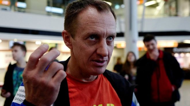 Denis Urubko speaks before the departure of the Polish national team for the expedition to scale K2 in the winter, at an airport in Warsaw, Poland, 29 December 2017