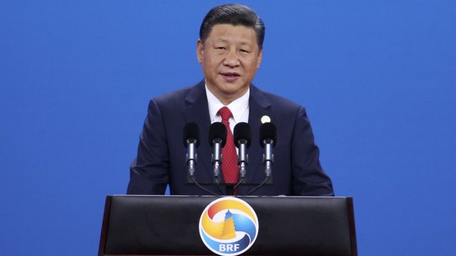 习近平在北京“一带一路”国际峰会开幕式上演讲(中新社图片14/5/2017)