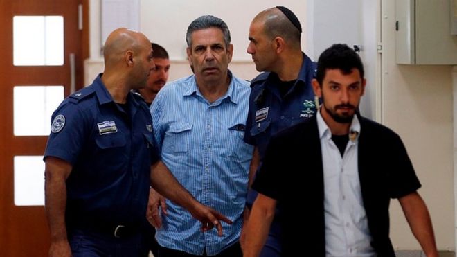 File photo showing Gonen Segev being led into court in Jerusalem on 5 July 2018