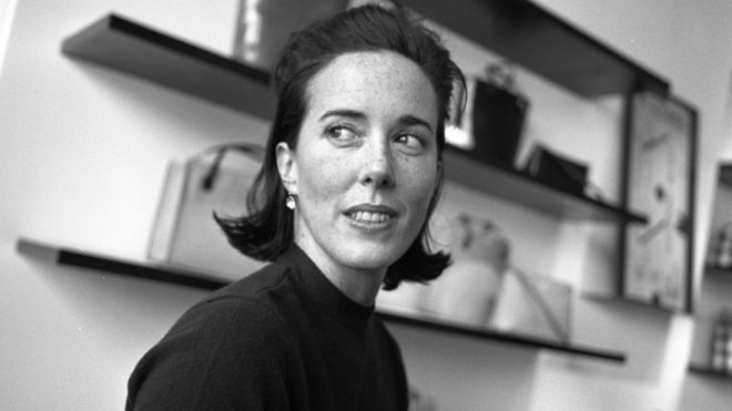Kate Spade photographed in black and white image her handbag store in 2000