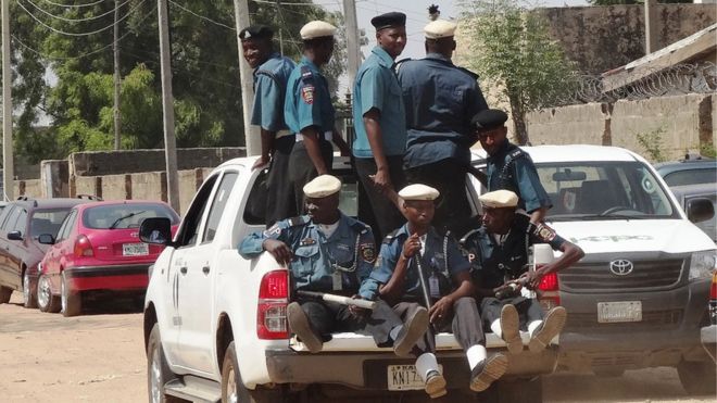 Islamic sharia enforcers called Hisbah on patrol in the northern Nigerian city of Kano