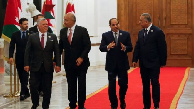 رئيس الوزراء العراقي والرئيس المصري وملك الأردن