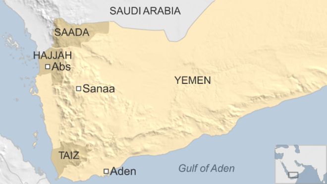 Карта Йемена с указанием местонахождения Абса