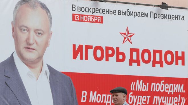 Рекламный плакат Игоря Додона с лозунгом: «Мы победим, и в Молдове будет лучше».