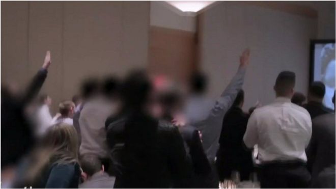 Video emerges of far right activists celebrating Donald Trump's election victory with Nazi salutes.