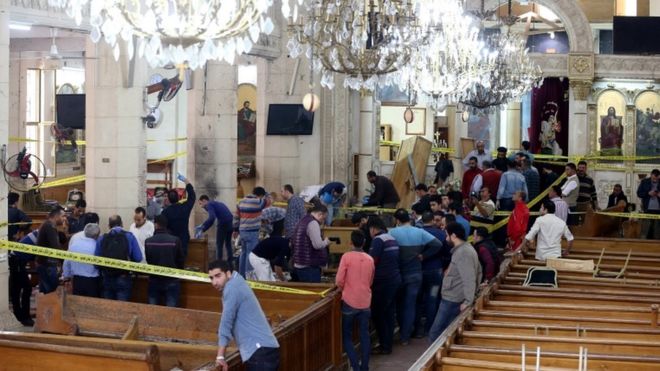 كنيسة مارجرجس في أعقاب الهجوم الذي استهدفها صباح اليوم