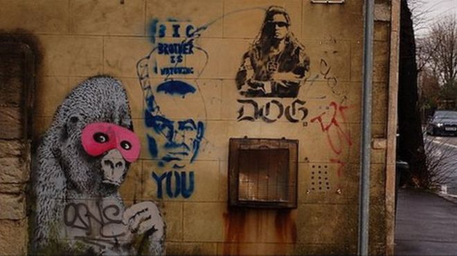 Бэнкси живопись на стене в Иствилле. Авторские права на фотографии Стив Чаппл