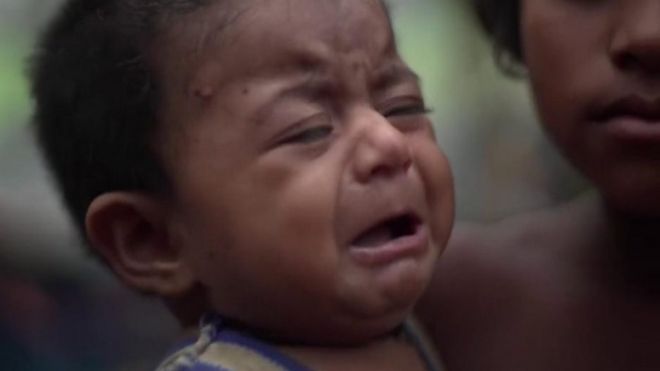 A Rohingya baby crying
