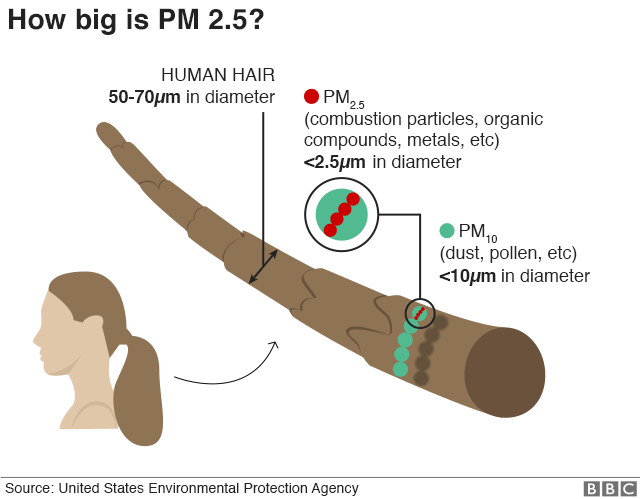 Графика, иллюстрирующая размер PM2.5 частиц