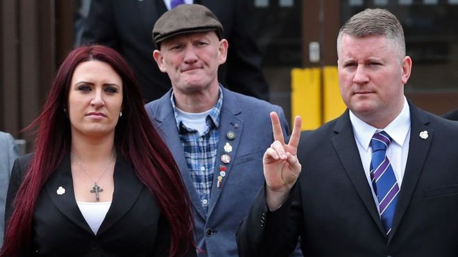 Jayda Fransen (left) and Paul Golding (right) arriving at court to hear the verdicts - 7/3/18