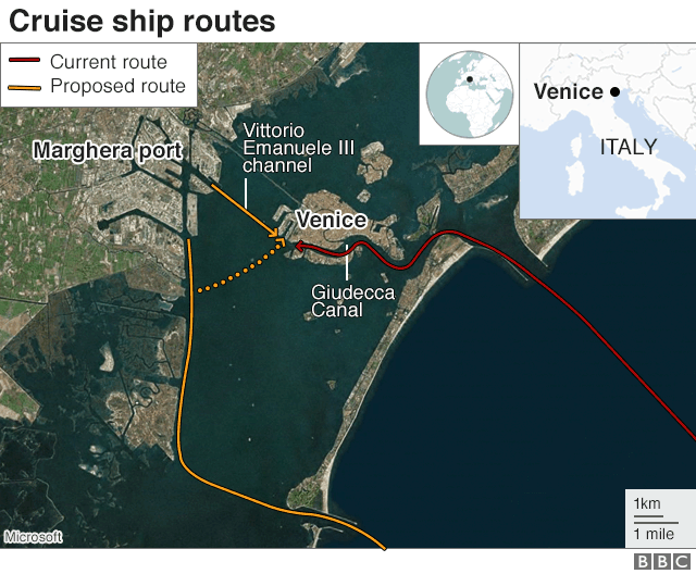 Графические маршруты круизных судов в Венеции