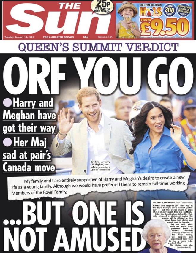 The Sun front page 14 January