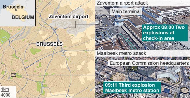 Карта нападений на Брюссель