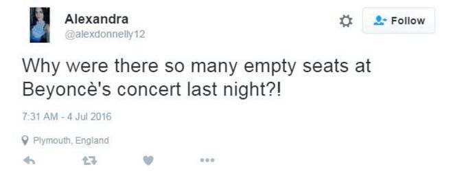 Твитт гласит: почему вчера вечером на концерте Бейонсе было так много пустых мест