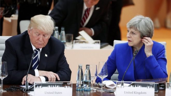 Президент США Дональд Трамп и премьер-министр Великобритании Тереза ??Мэй на G20