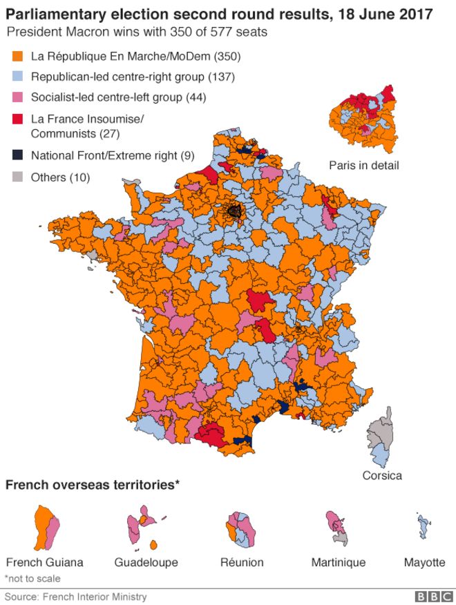 Французская карта второго тура результатов выборов 18 июня