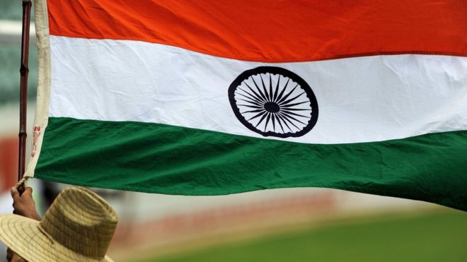 Индийский флаг на матче по крикету в 2012 году