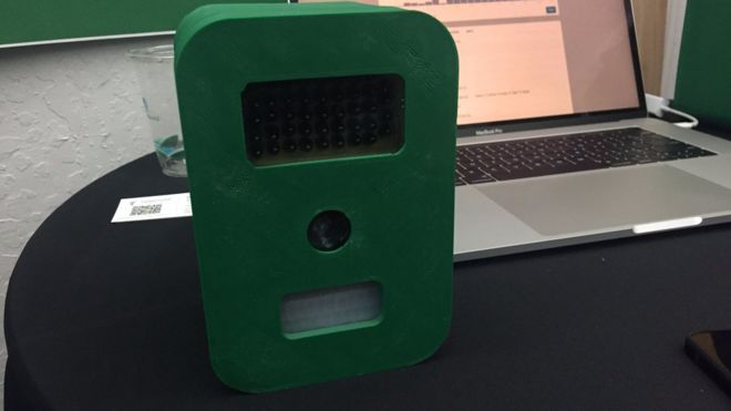 The sensor device on display at Y Combinator's demo day