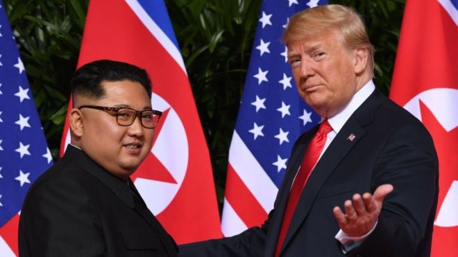 Kim Jong-un and Donald Trump in Singapore (12 June 2018)
